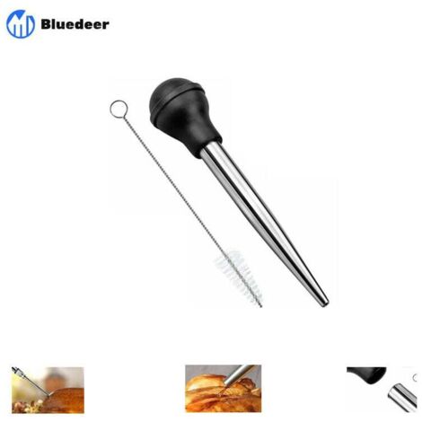 Poires à Sauce en Acier Inoxydable 304 et Caoutchouc, Poire à Jus Pipette Cuisine Aiguille d'Injection avec Brosse de Nettoyage pour Cuisson BBQ (1/5)