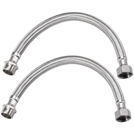 Connecteur de ligne d'alimentation de robinet G1/2 femelle x G1/2 mâle 16 pouces de longueur tuyau en acier inoxydable 304 2 pièces (1/5)