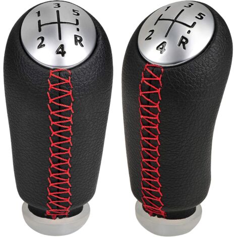 5 Vitesses Manuel Pommeau de Vitesse Cuir Universel pour Renault Megane 2 Clio 3 Scenic 2 Kangoo Boite Levier Voiture,Coutures Rouge (1/5)