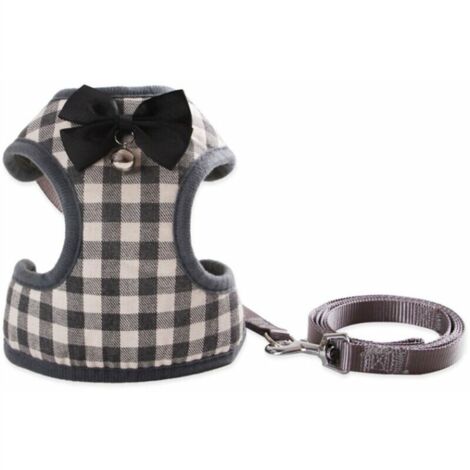Arc pour animal de compagnie avec laisse en maille respirante cloche (carreaux gris S)