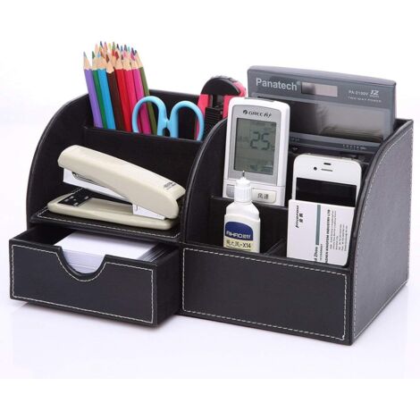 Organisateur de bureau bureau système de classement organisateur de table en cuir PU porte-stylo boîte à stylos porte-stylo multifonctionnel fournitures de bureau, Ensoleillé (1/4)