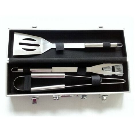 Lot d'Ustensiles pour Barbecue, Set d'Ustensiles Bbq pour Grillades, Mallette en aluminium, 3 ustensiles en acier inoxydable, Matériau: Alliage en aluminium (1/5)