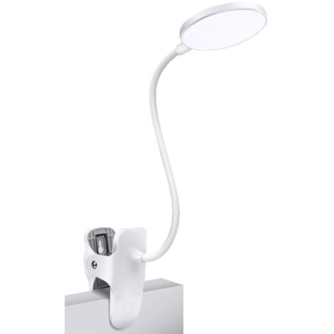 Lampe à pince 5 W, lampe de lecture de chevet LED, lumière blanche et lampe à pince à 3 luminosités avec adaptateur, lampe de lecture de chevet parfaite/double couche (1/5)