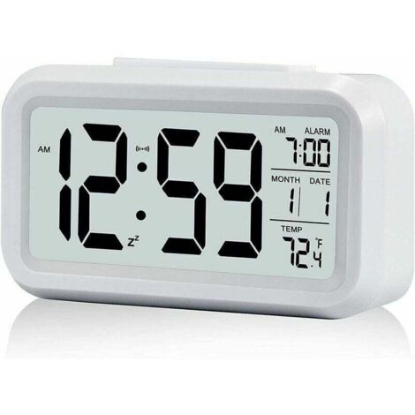 Réveil Digital Réveil Matin, Horloge Numérique Réveil à Pile Silencieux pour Enfants Adultes Grand écran LED Température Calendrier(Blanc)，Fonepro (1/5)