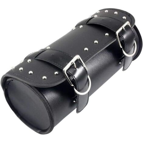 Sacoche de selle de moto universelle, sac à outils étanche en cuir PU de moto, sac de rangement rond, noir