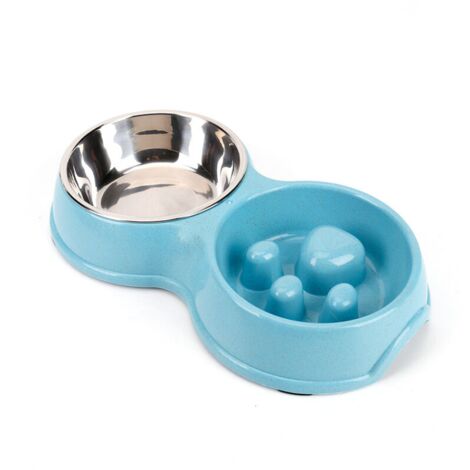 Pet Dog Lent Feeder Double Bowl, Anti-étrangleur Puppy en Acier Inoxydable Alimentaire et Feeder Eau pour Les Chats pour Chiens (Bleu) (1/5)