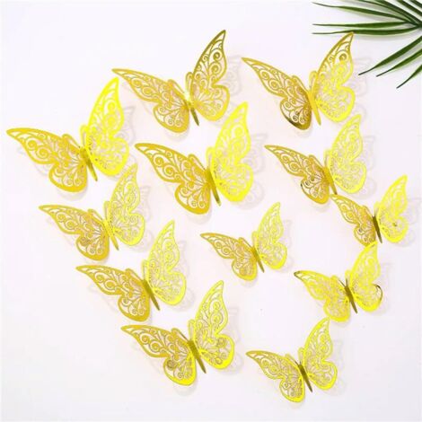 Autocollant mural créatif papillon creux 3D, 12 pièces, pour bricolage, Art mural moderne, décorations pour la maison, cadeau DIY (1/2)