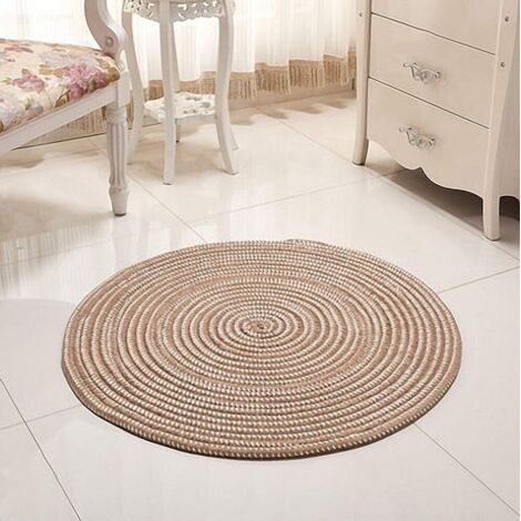 Tapis tressé à la main - Rond - Pour le salon, la chambre à coucher, la salle de bain, la chambre d'enfant - Beige - 40 x 40 cm-Ensoleillé (1/5)