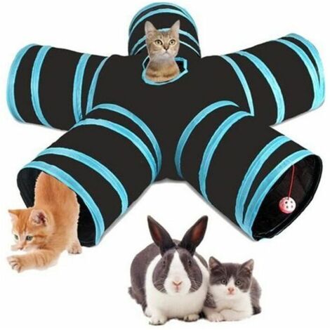 Tunnel pour chat,Jouet Pour Chat Tunnel pour Chat avec 5 Canaux pliables Bleu diamètre 30 cm (1/5)