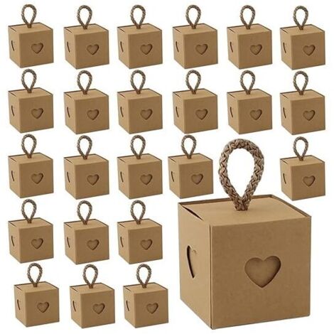 Emballage Cadeau Boite, 50 Pièces Boite Dragees Mariage, Boite Cadeau Carton, Boîte Cadeau Vide,Mini Petite Boite Kraft Boite a Bonbon pour Chocolat, Anniversaire Fête,Saint Valentin,Marron (1/4)