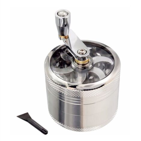 Grinder Moulin à Herbes, Grinder en Zinc Moulin à épice 55mm Moulin en 4 Pièces Grinder avec Manivelle, Pollen Crusher, Moulin à épices avec Double Chambre et récupérateur de Pollen