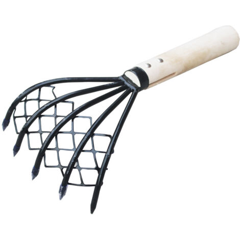 Râteau à palourdes avec Filet 5 Griffes Manche en Bois râteau Coquille Outil de creusage Creuser des Accessoires de Fruits de mer désherbage Outil agricole Manche en Bois Fourche (1/5)