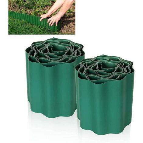 2 PCS Bordure de Pelouse Flexible 9M × 15CM, Clôture Gazon Bordure Jardin Plastique Bordurette de Jardin Bords Bordures Jardin Exterieur PVC - Bordure de Jardin Flexible Vert, Ensoleillé (1/5)