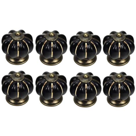 8 x Boutons de tiroir en céramique bouton de meuble forme citrouille pour tiroirs et placards de cuisine (Noir) (1/4)