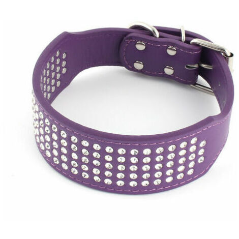 Pet Faux Cuir Bling Chiot Chien Ceinture Réglable Formation Décor Collier Violet XS (1/5)
