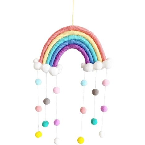 Macramé arc-en-ciel tenture murale décoration de la maison Boho chambre décor tissé à la main tapisserie enfants décoration murale (CH5A-1) (1/5)