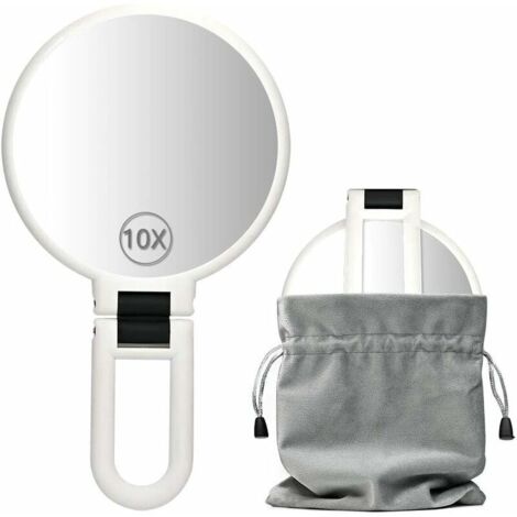 Miroir grossissant 10x / 1x Double Face avec Support, Miroir grossissant à Main pour Le Maquillage, Les Points Noirs, Les comédons (13 cm, 10x/1x, Argent), Ensoleillé (1/5)
