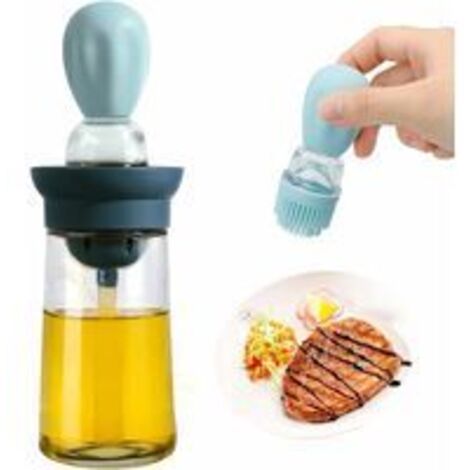 3 pièces,Bouteille d'huile avec Pinceau en Silicone, Distributeur d'huile d'olive pour Cuisine, Bouteilles à Condiments 2 En 1pour les Grillades, les Pâtes(bleu) (1/5)