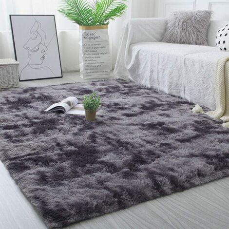 Tapis Chambre Tapis Modernes de Salon Soft Tapis à Poils Longs Moelleux Tapis Extra Doux et Confortable Tapis Antidérapant Intérieur Moelleux épais pour Salon (Noir Gris, 160200cm)-Ensoleillé (1/5)