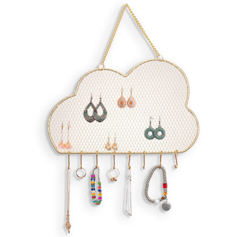 Organisateur de Bijoux Suspendu,Armoire à bijoux,Cintre d'affichage de Boucle d'oreille fixé au Mur en métal avec Crochets,Colliers en Maille d'or Porte-Bracelets Support de Rangement (19 30cm) (1/5)