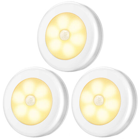 Veilleuse avec détecteur de Mouvement,lumière de Mouvement avec Batterie,Marche/arrêt Automatique,lumière de capteur LED,lumières d'armoire,pour Couloir,Chambre (Blanc chaud-3PCS) (1/5)