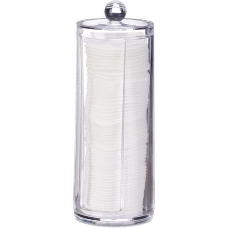 Distributeur de coton avec couvercle, plastique, rangement pour coton, salle de bain et vanité, transparent (1/3)