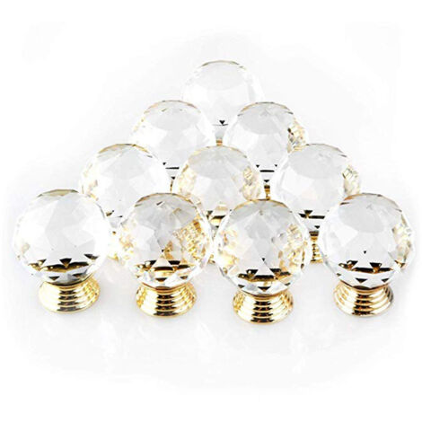 Promotionnel 10 poignées bouton de porte forme diamètre 30 mm cristal or, boutons d'armoire, décoration de bouton en verre rond pour tiroirs de meubles (1/5)