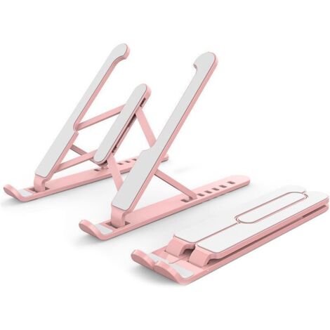 Support pour ordinateur portable Support de surélévation pour ordinateur de bureau Support portable pliable (Rose) (1/5)