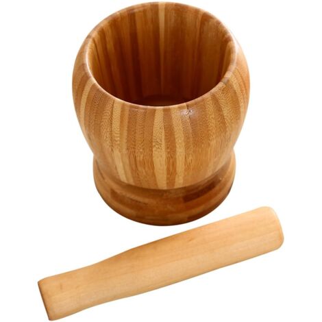 Mortier et pilon en bois, bol de Guacamole en bambou, coquille, mortier d'ail, broyeur de poivre, mélange d'outils de cuisine (1/5)