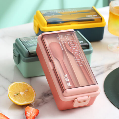 Boîte Bento Yoirzit 3 Compartiments - Boîte à Déjeuner Empilable Étanche Micro-ondable Avec 2 Récipients à Sauce Et Fourchette Cuillère Pour Adultes