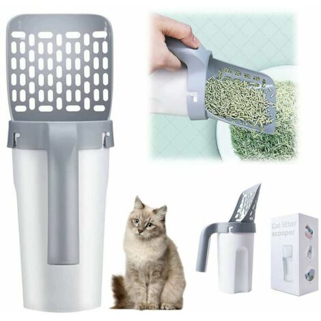 Pelle a litiere pour chat Support de pelle profond detachable integre avec 1 rouleaux de sacs a dechets avec tamis a caca (1/5)