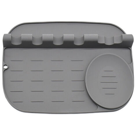 Plateau de cuisine Plateau à couverts en silicone Plateau à cuillère Plateau à cuillère de cuisine Support en silicone résistant à la chaleur avec égouttoir (1/5)