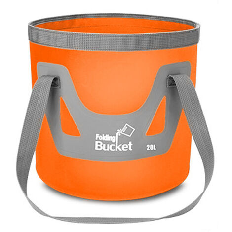 Seau De Stockage D'Eau Pliable De 20 L, Orange, Utilisation pour le camping, la randonnée, les voyages, la pêche et la lessive, Ensoleillé (1/5)