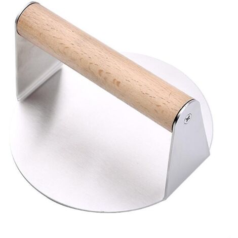 Presse à hamburger en acier inoxydable Presse à grille robuste avec poignée en bois Presse à bacon rond Smasher pour la cuisin (1/5)