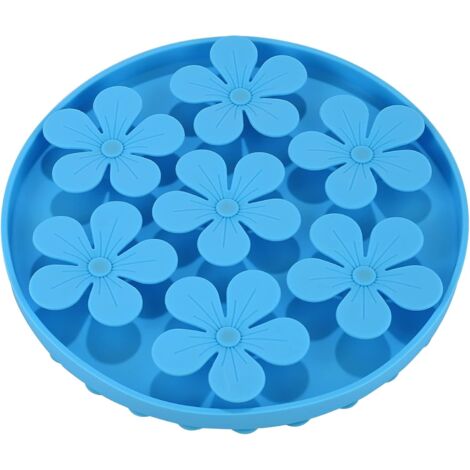 Mangeoire lente pour chats/chiens de compagnie, caoutchouc de silicone souple, forme de fleur mignonne, bleu (1/5)