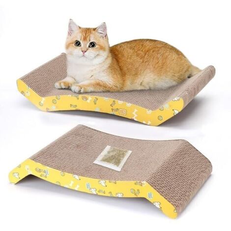 Ulisem Carton à gratter Cat Griffoir double face en carton durable , idéal pour jouer à l'intérieur, multicolore (lot de 2) (1/4)