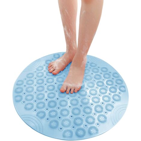 Tapis de douche, tapis de bain rond antidérapant avec ventouse, lavable en machine (bleu) (1/5)