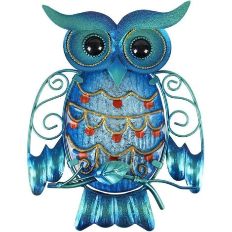 Sculpture d'oiseau en verre de décoration suspendue extérieure d'art de mur de hibou en métal pour la terrasse, le porche ou la porte (1/5)