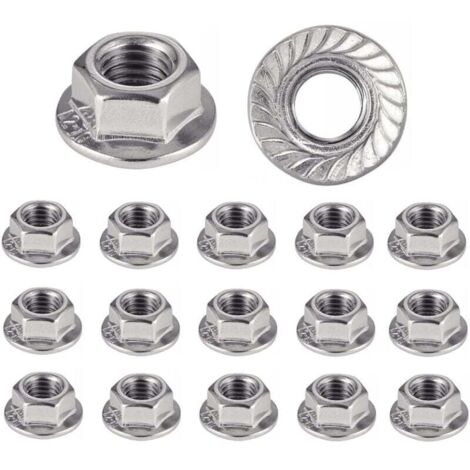 UlisemEcrou INOX à embase crantée M4 écrous rondelle à bride pour vis Ø 4mm Autobloquant Hexagonal DIN 6923 / ISO 4161 Acier inoxydable A2 (V2A / 304) Ecrou de sécurité : LOT DE 20 Pcs (1/4)