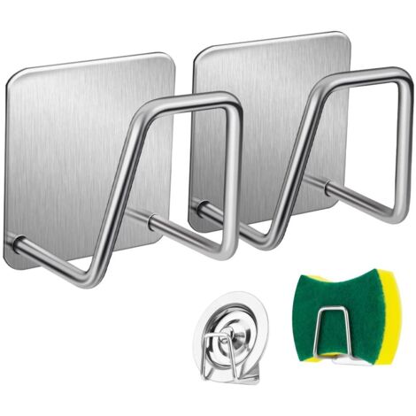 Lot de 4 porte-éponges pour évier de cuisine, petit porte-éponge adhésif puissant, antirouille et étanche, taille minimale, acier inoxydable SUS304 (1/5)