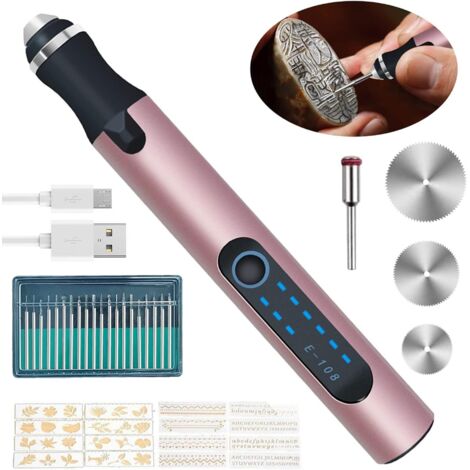 Stylo graveur électrique sans fil – Vitesse réglable 5000-18000 RPM – Autonomie 60 min – Pour métal, verre, bois, pierre, plastique – Fontainebleau (1/7)