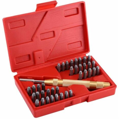 Ensoleille – Kit de lettres et chiffres à frapper en acier – 38 pièces – Poinçon automatique 3 mm pour marquage métal, cuir et bois – Poids 510 g