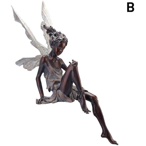 Sculpture de porche de décoration de jardin de statue de conte de fées assis en résine(marron) (1/3)