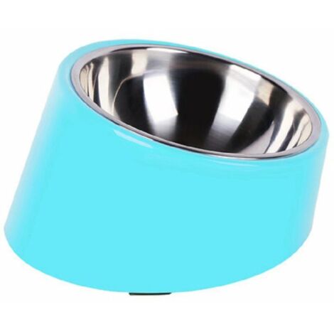 Bol bleu pour chat et chien, bol en mélamine inclinable et antidérapant avec bol amovible en acier inoxydable robuste (animaux jusqu'à 5 kg - 220 ml) (1/5)