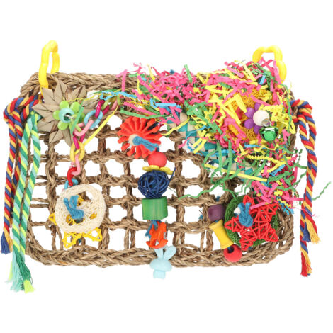 Jeffergarden Filet d'escalade pour perroquets, hamac d'escalade tissé en jonc de mer coloré résistant aux morsures, jouets de recherche de nourriture pour oiseaux avec crochets (1/5)