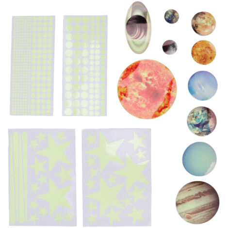 Jeffergarden Autocollants muraux planètes scintillantes, 14 pièces, autocollants du système solaire, étoile scintillante dans la nuit, pour chambre d'enfant, Mini système solaire (1/5)