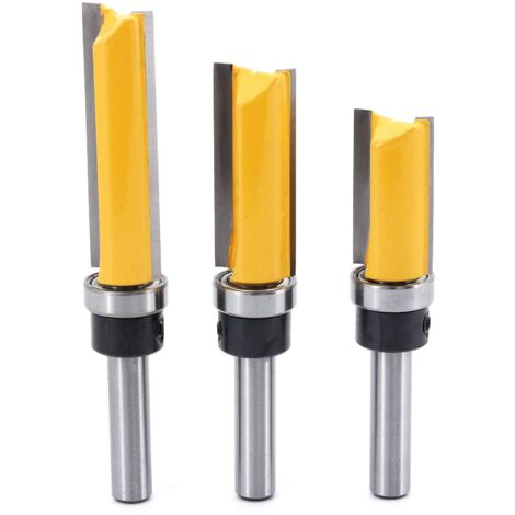 3PCS 8mm Tige Fraise à Affleurer-Fraise à araser Fraise à Copier Avec Roulement Supérieur-Outils de Fraisage de Menuiserie