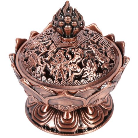 Jeffergarden Brûleur d'encens en Forme de Lotus Porte-encens Lotus Encensoir Titulaire à Charbon pour Yoga Méditation Salle Décoration de la Maison Cadeau Accessoires 7 x 7 cm Bronze Rouge (1/5)