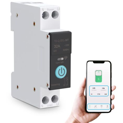 Jeffergarden – Commutateur intelligent WIFI 32A – Disjoncteur sur rail DIN – Tension 230V – Contrôle à distance via application – Matériaux ignifuges