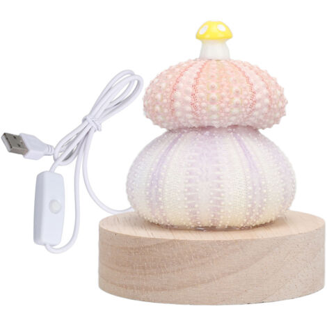 GARRYFIZH Lampe de chevet LED blanc chaud, prise USB, corps en coquillage naturel, adorable champignon (1/5)